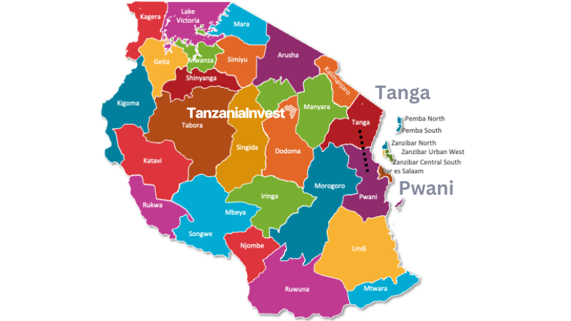 Tanzania regions map Tanga Pwani